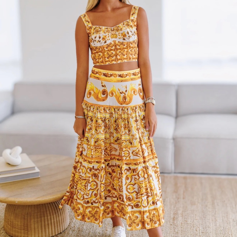 Yellow and Gold Tiered A-line Skirt